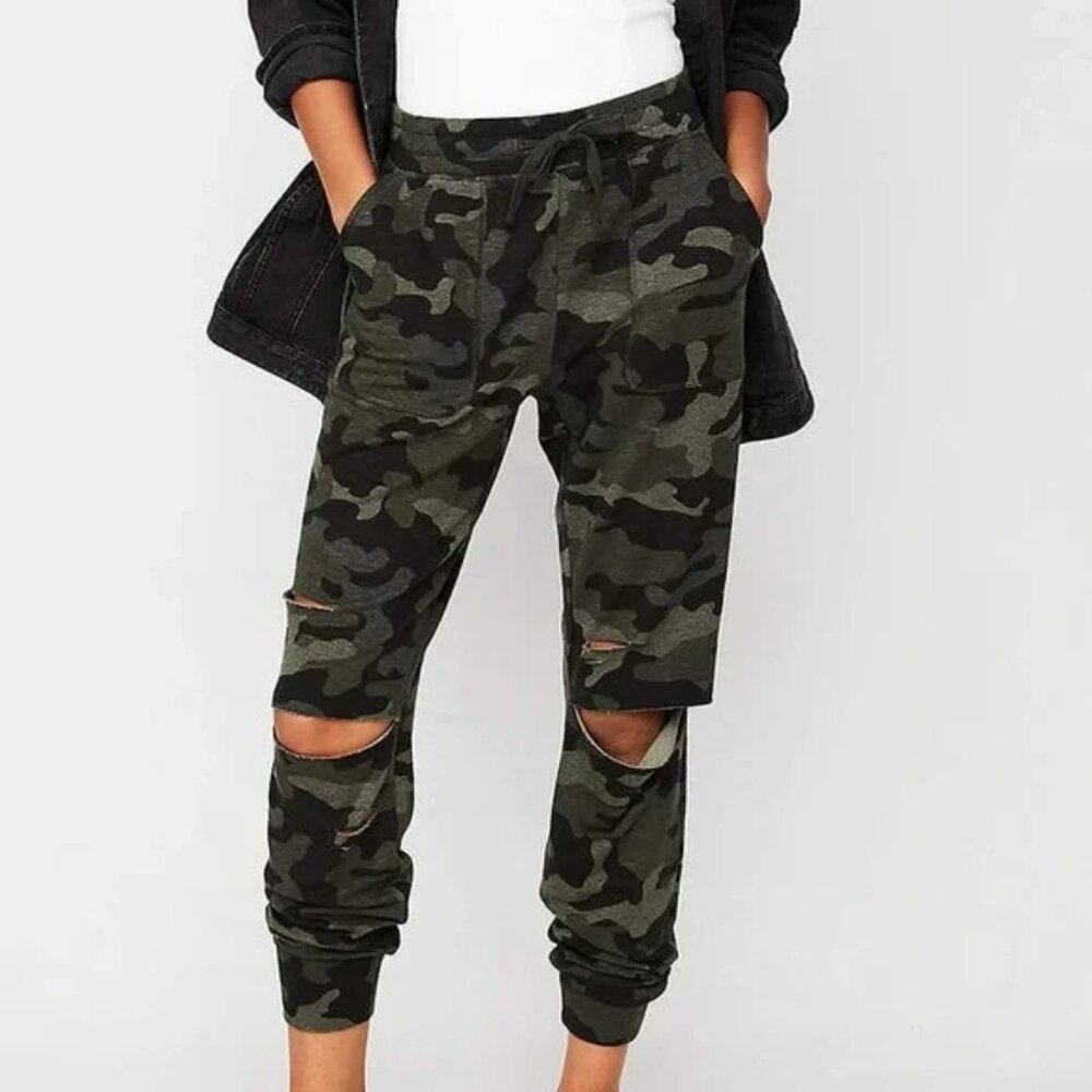 Express One Eleven Camo Distressed Terry Joggers